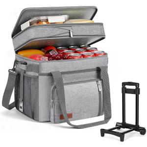 MIYCOO Cooler Bag with Wheels Double Deck - 60 Can Leakproof Insulated Portable Soft Lunch Cooler, Extra Large Expandable Ice Chest Cooler for Beach, Picnic, Camping, Shopping(Gray)