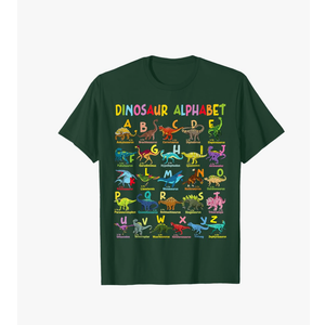 Types Of Dinosaurs Alphabet A-Z ABC Dino Identification T-Shirt Size Small