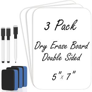 3 Pack Small White Board Dry Erase 5x7 Inch Mini Whiteboard Small Dry Erase Board with Markers Erasers Double Sided Dry Erase Lapboards for Students Teachers School Supplies Meeting Voting (3)