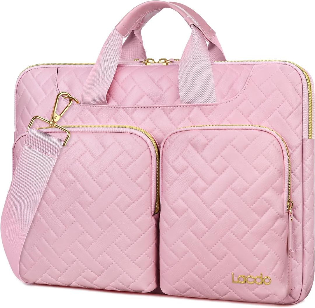 Lacdo Laptop Bag for Women, 14 inch Laptop Shoulder Bag for 14 inch New MacBook Pro M4/M3/M2/M1 Chips Pro Max A3112 A3401 A3185 A2918 A2992 A2779 A2442 2024-2021 Messenger Computer Bag, Sakura Pink