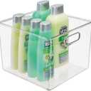 mDesign Plastic Modern Storage Organizer Bin Basket with Handles for Bathroom Organization - Shelf, Cubby, Cabinet, Vanity, and Closet Organizing Decor - Ligne Collection - Clear (10 x 10 x 8 (Pack of 1))