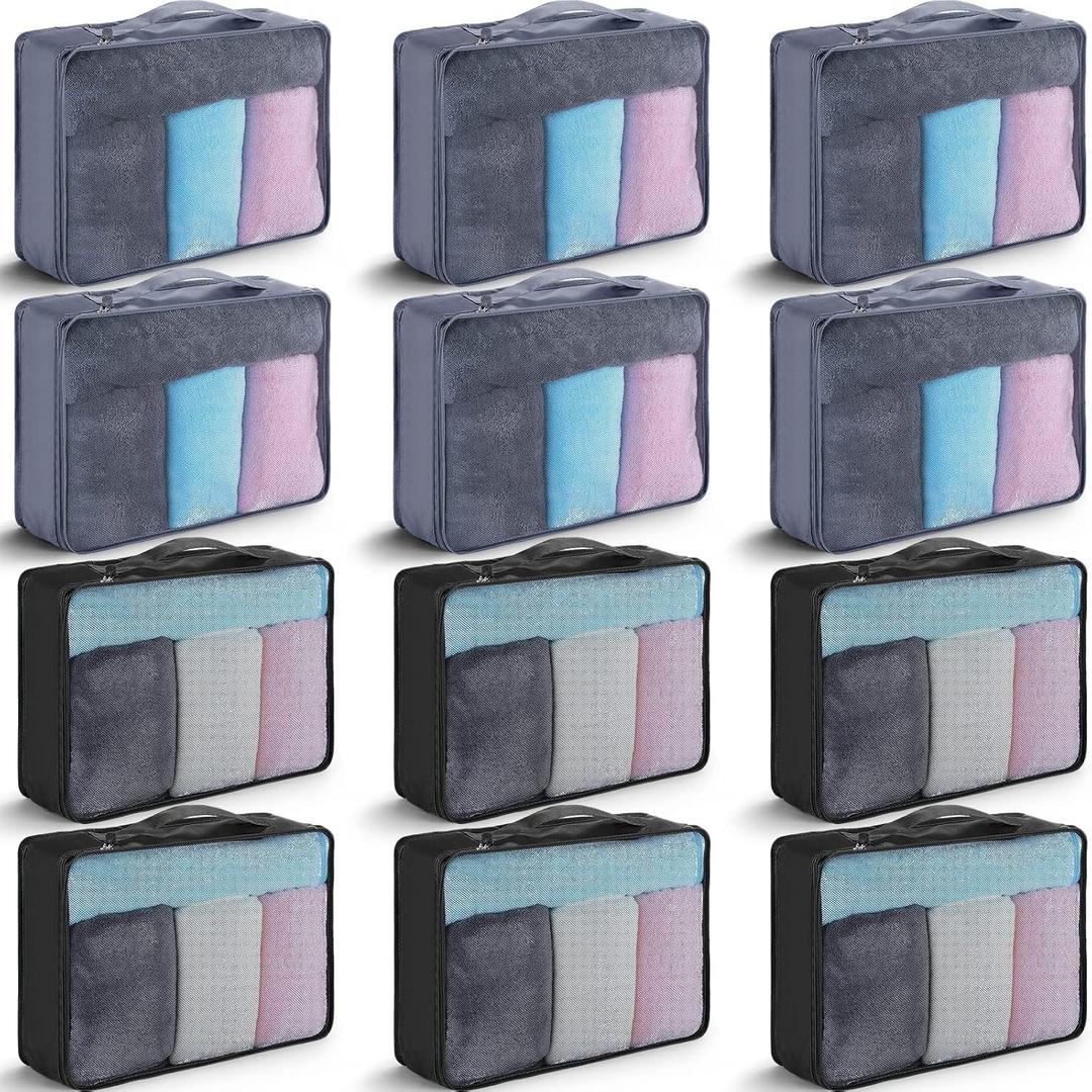 Tudomro 12 Pcs Large Packing Cubes Luggage Organizers for Suitcase Mesh Travel Organizer Bags Travel Packing Organizers for Traveling Camping Hiking (15.8 x 11.8 x 4.3 inch, Dark Gray/Black)