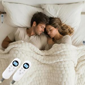 Eastsora Heated Blanket Electric Blanket Heating, Dual Control Soft Ribbed Faux Fur Electric Blanket with 12 Heat Levels 12H Timer ETL FCC Certified Machine Washable (White, King | 90" x 100")