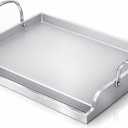 Utheer 17" x 13" Ceramic Nonstick Stainless Steel Griddle for Gas Grill, Charcoal, Oven, Stove Top Griddle, Non-Toxic, PFAS/PFOA/PTFE Free, Oven Up to 500F, for BBQ, Camping & Kitchen, Sliver