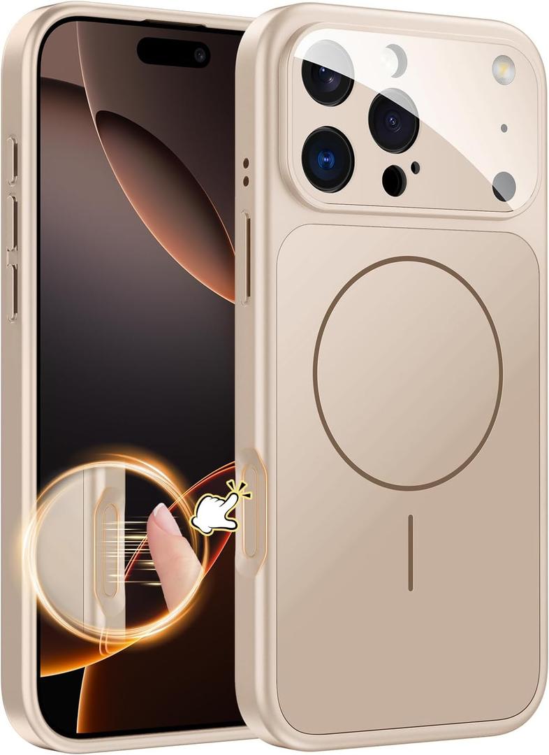 TOBOVON Magnetic for iPhone 16 Pro Case with Camera Lens Protector, Compatible with MagSafe, Camera Control Button, Slim Shockproof Phone Cover for iPhone16 Pro, Gold