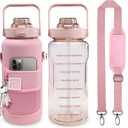 Half Gallon Water Bottle with Sleeve, 64OZ Motivational Water Bottle with Straw & Time Marker, BPA Free Leakproof Gym for Sport Workout