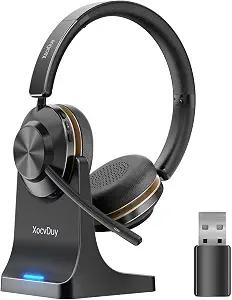 Bluetooth Headset, Wireless Headset with Mic for Work, Bluetooth 5.3, Wireless Headphones with AI Noise Cancelling Microphone (Clear Calls & Mic Mute), USB Dongle, for Computer/PC/Laptop/Zoom