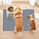 Finorder 23.6"x19.7" 100% Silicone Pet Feeding Mat, Higher Raised Edges and Slip Resistant Pet Food and Water Bowl Mat, Waterproof Pet Food Placemat Silicone Tray, Dishwasher Safe (Grey)