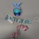 Easter Egg Bunny Baby Teether for Easter Basket Stuffers, Rabbit Egg Rattle Toy Teething for Easter Basket Essentials Infant Boys & Girls First Gifts with 2 Packs Easter Egg Pacifier Clip, 3 Months+ Pack of 3