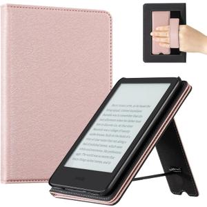 CoBak Case with Stand for for 6" Kindle (2024 & 2022, 11th Gen)  PU Leather Smart Cover with Auto Sleep/Wake & Hand Strap, Premium Protective Case for Kindle Basic,Rose Gold