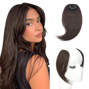 Benehair Side Bangs Clip in Bangs 100% Real Human Hair Curtain Bangs 10 inch Dark Brown Remy French Bang Soft Thick Hair 15g with Invisible Clips for Women #2