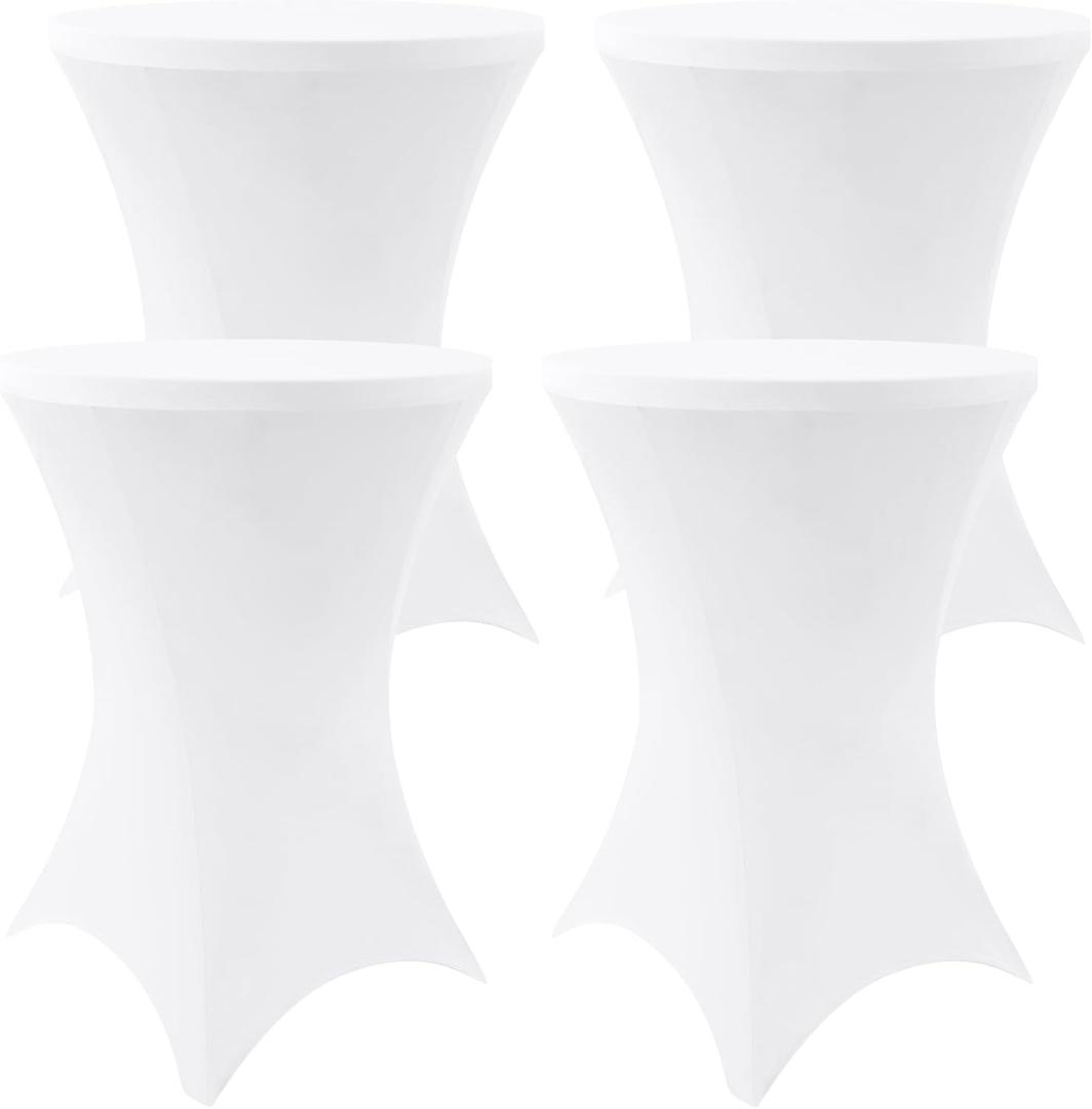 Moosfor Spandex Cocktail Table Covers 4 Pack, Elastic Fitted Stretch Table Cloth, Round High Top Tablecloths for Bar, Party, Pub, Wedding & Banquet (White, 28x43 Inch)