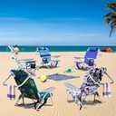 Portable Beach Chair for Adults, Outdoor Camping Chair Lay Flat Folding Backpack Beach Reclining Chair with 5 Positions, Headrest, Cup Holder, Heavy White Striped