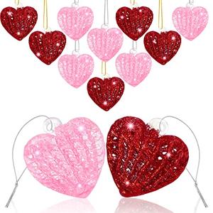 Bskifnn 12PCS Heart Ornaments for Valentine Crystal Glass Heart Shape Hanging Ornaments for Christmas Valentine's Anniversary Wedding Party Decoration