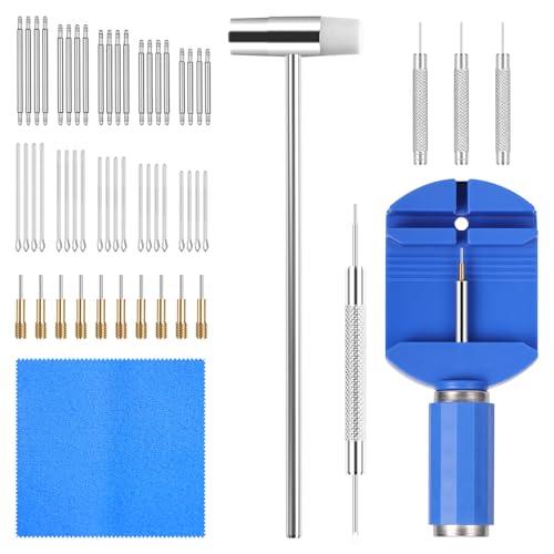 Watch Link Removal Kit, Watch Repair Kit Repair Tools & Kits, Watch Band Adjustment Strap Pin Removal Tool Kit, Watch Chain Sizing Bracelet Adjuster Resizing Tool with Pins, Spring Bar Tool, Hammer