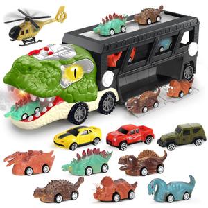 Dinosaur Toys for Kids 3-5, 5-7, Dinosaur Transport Carrier Truck with 10 Mini Car, Dinosaur T-Rex Cars Track Set for Toddlers 3-4 with Spray & Light & Sound, Birthday Gifts for 3 4 5 6 Year Old Boy
