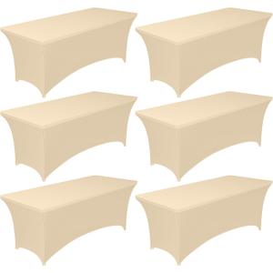 Pureegg Spandex Tablecloth 6ft - 6 Pack, Fitted and Stretch Table Cover for Rectangle Tables, Wrinkle-Resistant and Secure Fabric for Outdoor, Picnic, Party, Wedding, Banquet and Birthday, Champagne