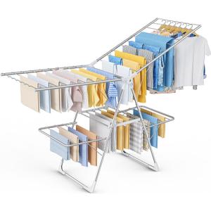 Sakugi Clothes Drying Rack, Foldable 2-Level with 70" Adjustable Wings, X-Large