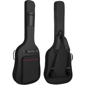 Bass Guitar Case 7mm Padding Bass Guitar Bag Waterproof Electric Bass Bag, Electric Bass Gig Bag Bass Case Backpack with Neck Strap and Pockets, Black&Red Line