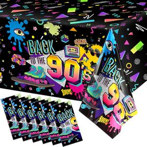 Tegeme 6 Pcs 90s Plastic Party Table Cover Back to The 90's Tablecloth 90s Birthday Party Decoration The 90's Hip Hop Supplies Throwback Birthday Decor for Room Kitchen 54 x 108 Inch