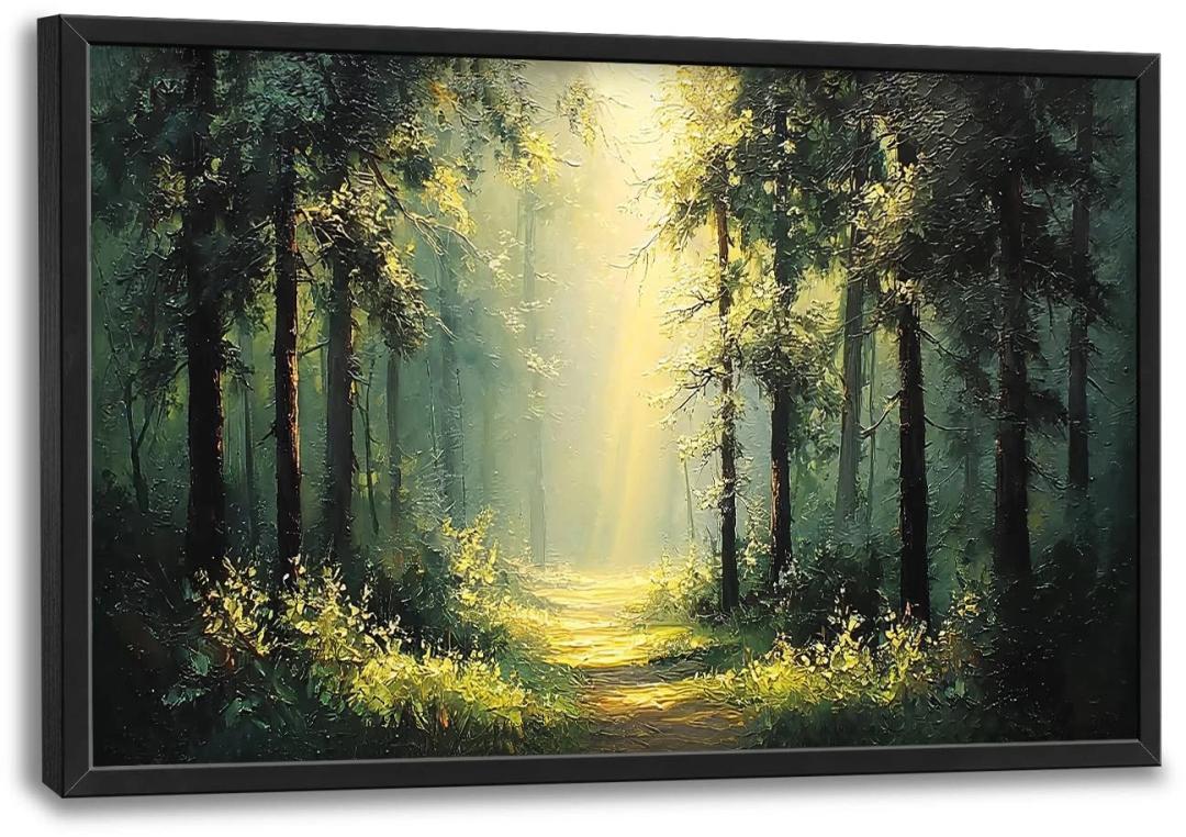 Large Green Forest Wall Art for Living Room Tree Pictures Sunshine Big Wall Decor Nature Landscape Canvas Print Painting Home Framed Artwork Decoration Gifts for Bedroom Office 24"x36"