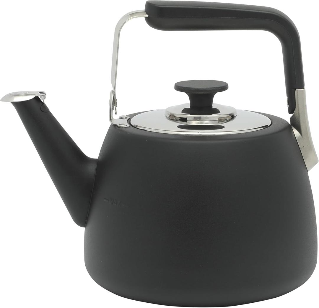 Sur La Table Kitchen Essentials Large 2 QT Heavy Gauge Stainless Steel Tea Kettle - Matte Black