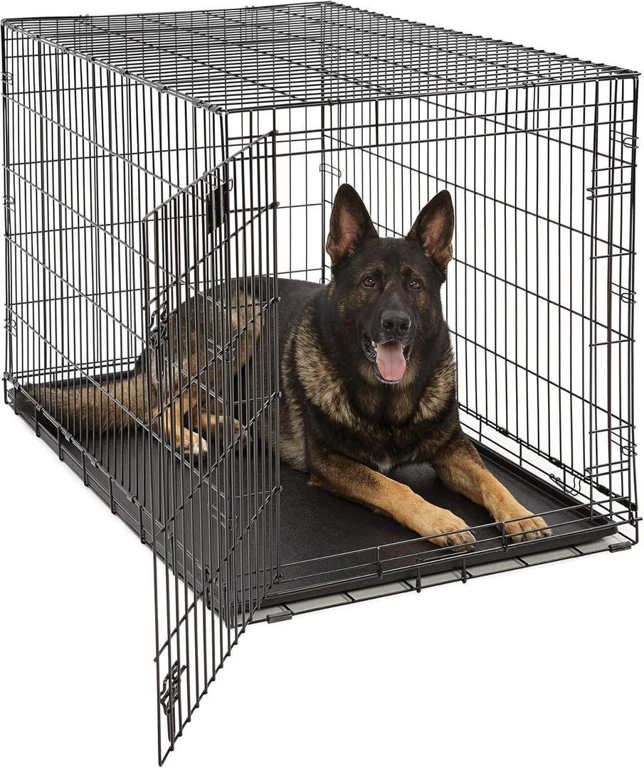 MidWest Homes for Pets XL LifeStages Single Door 48-Inch Folding Dog Crate, Enhanced Security, Includes Leak-Proof Pan, Divider Panel, Handle, Rubber Feet (Black)