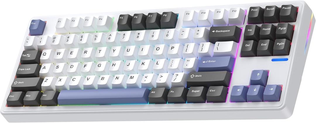 Linky 87 Wireless Mechanical Keyboard,Tri-Mode BT5.0/2.4GHz/USB-C Hot Swappable Custom Keyboard, Linear Switches,RGB Backlit Computer Gaming Keyboards for PC/Tablet/PS/Xbox(Blue Stone)