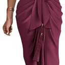 BTFBM Women Button Down Ruched Shirt Dresses Satin Short Sleeve Lapel V Neck Summer Maxi Dress 2025 Party Wedding Guest (Large, Purple Red)