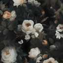 Dark Wallpaper Floral Peel and Stick 17.4" x 118" Black White Contact Paper Vintage Watercolor Self Adhesive Covering for Bedroom Cabinet Bathroom Home Decor