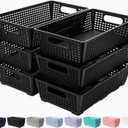 Tiawudi Stackable Woven Plastic Basket, Storage Bins for Cabinet, Closet, Shelf, Under Sink and Countertop, Pantry Organizer Bins, 6 Pack
