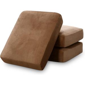 PrinceDeco Super Soft Couch Cushion Covers for Sectional Couch, Velvet Sofa Slipcover for Cushion Sofa pet Friendly with Elastic Bottom(Each Width Up to 29.5", Camel)