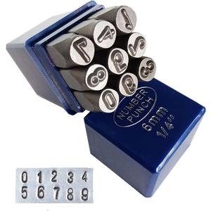 YKLP 1/4" Metal Number Stamps Set, 6mm Steel Number Punch DIY Tool for Leather, Brass, Aluminum, Mild Steel 9Pcs(0-9)