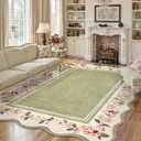 Lahome Scalloped Rug Green Living Room Rugs 8x10,Non-Slip Soft Bedroom Rugs Stain Resistant, Floral Bedroom Rug 8x10 Under Bed Carpet for Nursery Playroom Dining Room Ariele