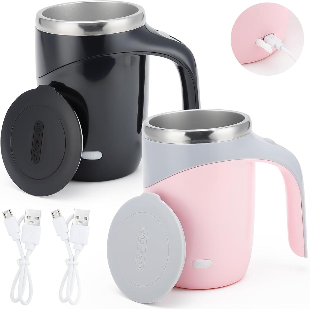 Reespring Self Stirring Coffee Mug, Auto Stirring Coffee Mug Rechargeable Self Mixing Coffee Cup for Coffee, Tea and Milk - 2 Pack (Model Combo 2)