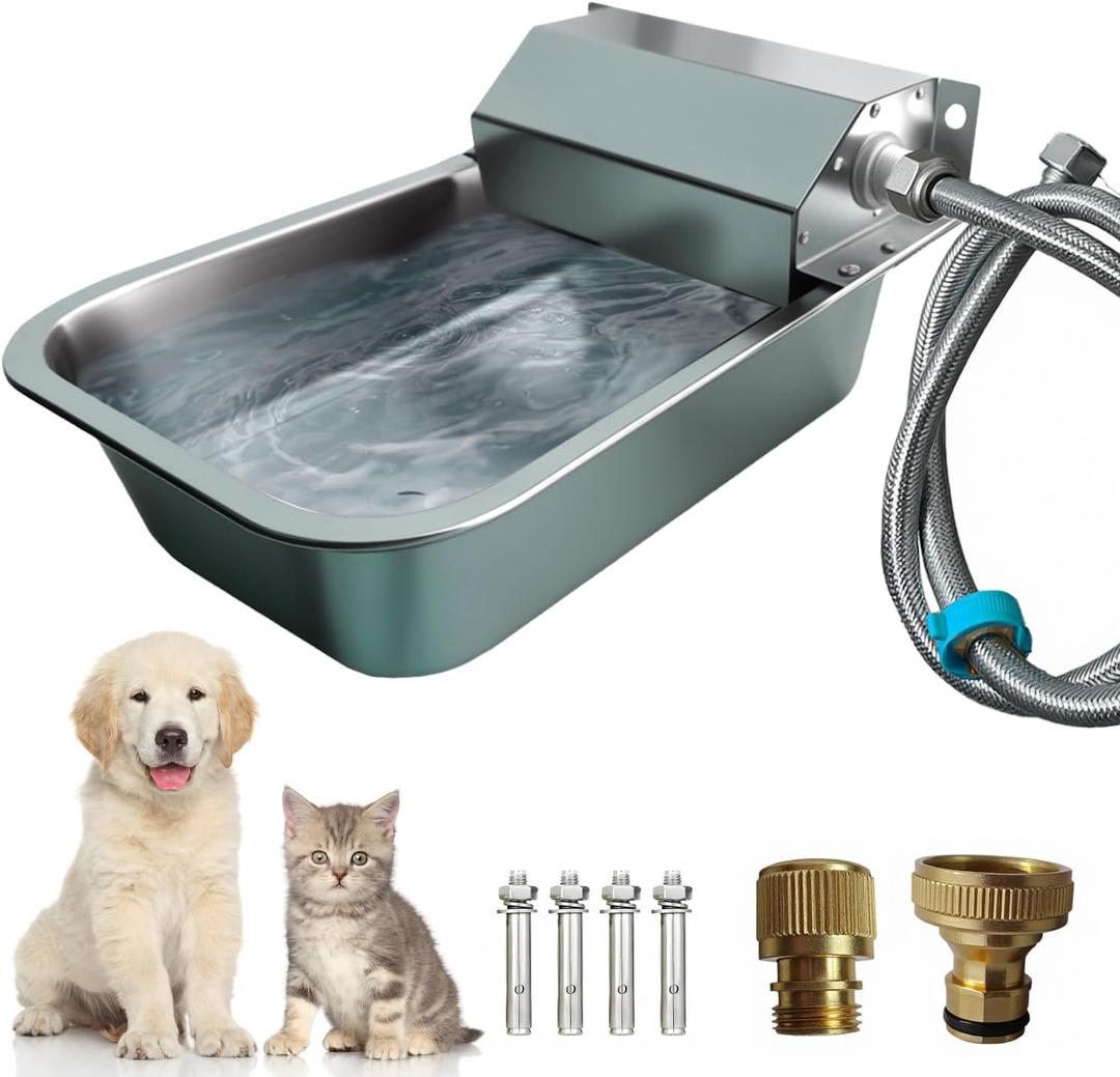 Automatic Dog Water Dispenser, 2 Gallons 304 Stainless Steel Dog Water Bowl for Indoor/Outdoor, Large Water Bowl for Pets & Livestock, Anti Tip, Wide Mouth, Water Auto Fill, Fit GHT 3/4" Faucet