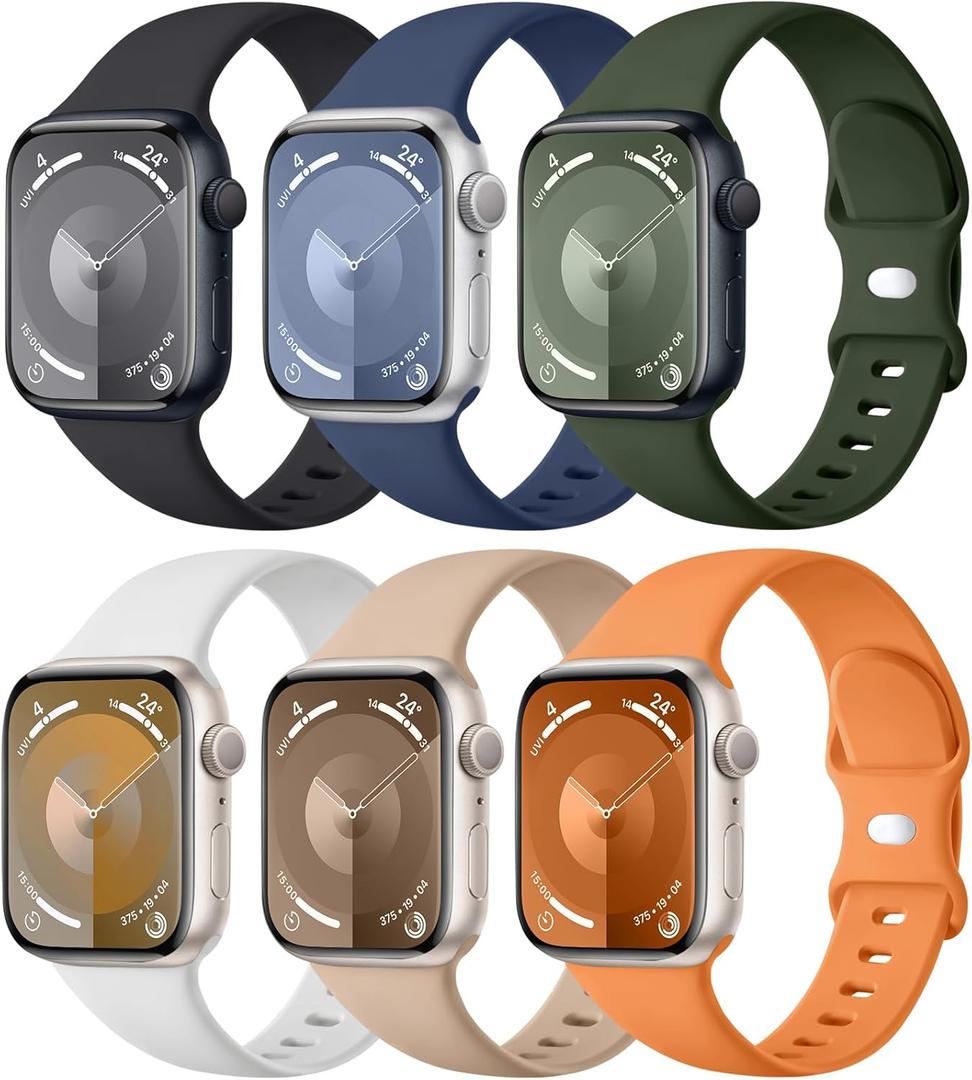 Maledan 6 Pack Bands Compatible for Apple Watch Band 38mm 40mm 41mm 42mm 44mm 45mm 46mm 49mm Women Men, Soft Silicone Sport Band Strap for iWatch Apple Watch Series 11 10 9 8 7 6 5 4 3 2 1 SE Ultra