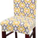 Stretchy Parson Chair Slipcovers for Dining Room Chair seat Covers Chair Protectors for Party Pet Protection Universal Fit Soft Polyester (Set of 4, Yellow Gray Geometric)