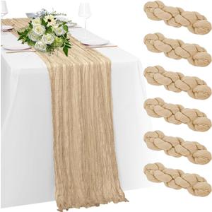 6 Pack Beige Cheesecloth Table Runner 23x120 inch Rustic Boho Gauze Table Runner 10 FT Long Sheer Cheese Cloth Fabric Table Runners for Romantic Wedding Bridal Shower Birthday Party Decor