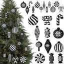 Syhood 36 Pcs Christmas Tree Ornaments Christmas Black and White Ornaments for Xmas Tree Snowflake Peppermint Lollipop Candy Cane Hanging Decor Silicone Decorations for Holiday Party