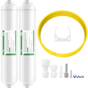 Membrane Solutions Inline Water Filter Kit for Refrigerator and Ice Maker, Reduces Chlorine Taste and Odor, Compatible with 1/4" & 3/8" Pipes, Ideal for Drinking Water and Filtered Ice, 2 Pack