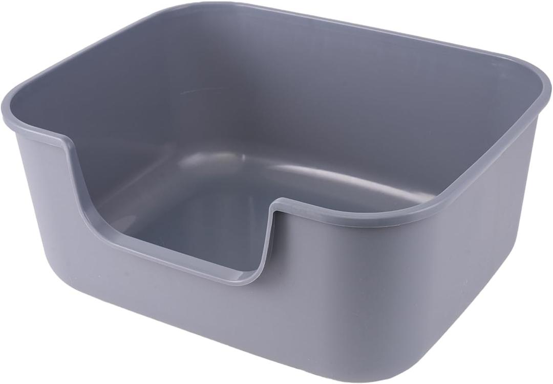 Large Cat Litter Box with High Sides,Cat Boxes for Indoor Cats,Cat Litter Pan for Kitty,Litter Box with Low Entry,Easy to Clean,Anti-Splashing (Grey-Long Side Entry)