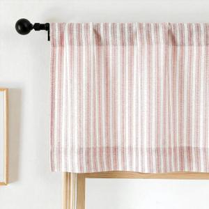 Chyhomenyc Striped Valances for Windows - Light Filtering Faux Linen Small Cafe Kitchen Valance Curtains, Boho Ticking Stripe Rod Pocket Farmhouse Valance for Living Room, 52Wx14L, 2 Pieces, Pink