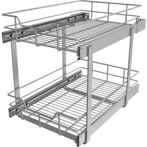2 Tier Pull Out Cabinet Organizer 14" W X 22" D, Slide Out Drawers For Kitchen Cabinets, Pull Out Drawers For Cabinets Capacity Heavy Duty Caddy, Cabinet Pullout Shelves Chrome-Plated,Bathroom Pantry