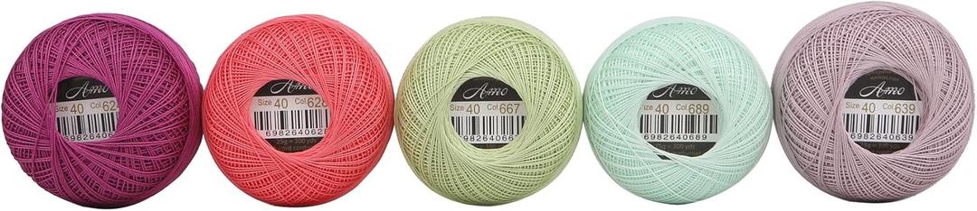 Size 40 Double Mercerized Egyptian Long Staple Cotton Pearl Thread 5 Colors per Box for Crochet Embroidery Cross Stitch (Set K)