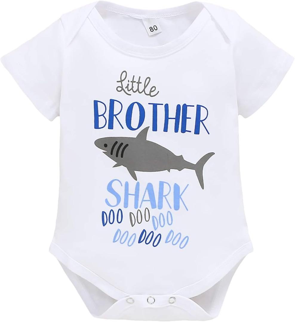 Sibling Shark Shirts for Baby Toddler Boys and Girls T-Shirt Matching Big Sister Little Brother T (White, 0-3M)