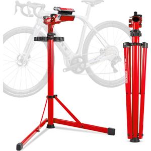 Bike Repair Stand, 176 LBS Heavy Duty Portable Bicycle Mechanic Maintenance Workstand with Tool Tray, Steel & Aluminum Shop Home Adjustable Height Foldable Bike Work Stand for E Bike, MTB, RB