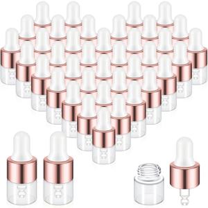 200 Pcs Mini Glass Dropper Bottles Mini Sample Bottles Small Sample Vials with Lid for Traveling Essential Oils Cosmetic Liquid Perfume(1 ml,Rose Gold)