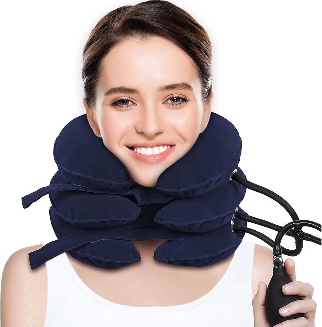 Neck Stretcher, Cervical Traction Device, Neck Traction Device, Cervical Neck Traction Device for Neck Pain Relief, Adjustable Inflatable Neck Brace, Neck Decompression Home Use (Blue)