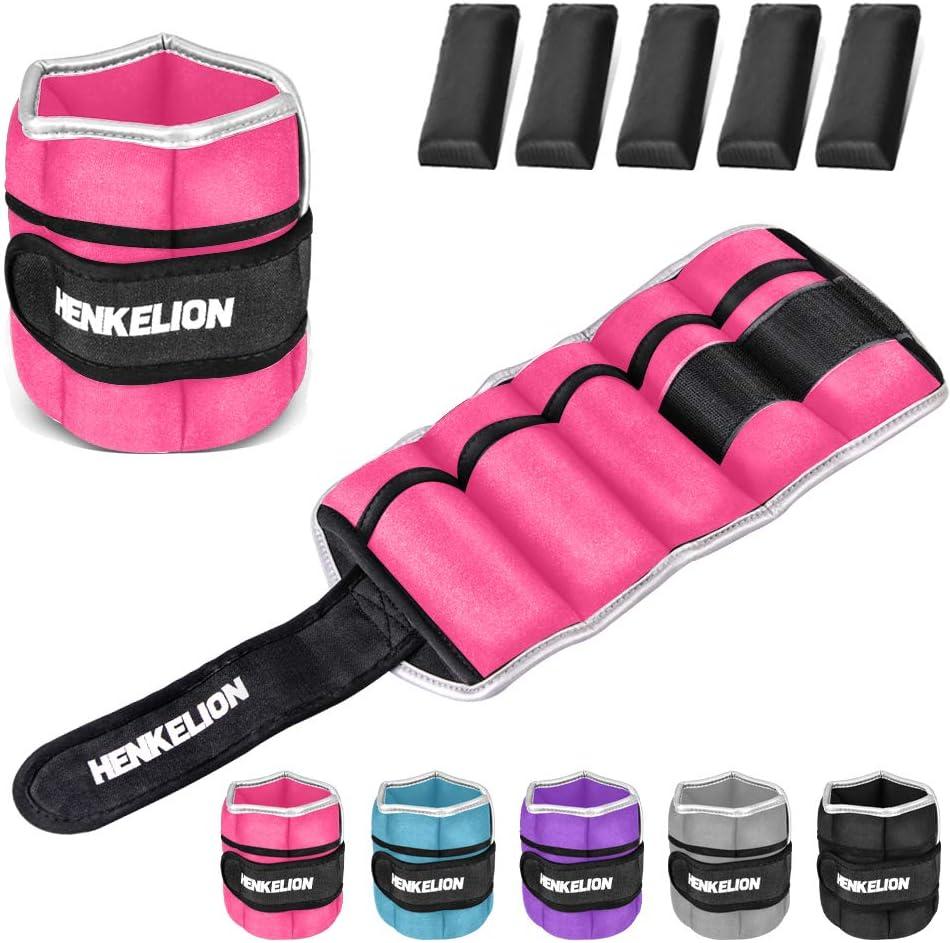 Henkelion Adjustable Wrist/ Ankle Weights 1 Pair 6 Lbs For Women Men Kids, Strength Training Set For Gym, Fitness Workout, Running, Lifting Exercise Leg - each 3 Lbs Pink